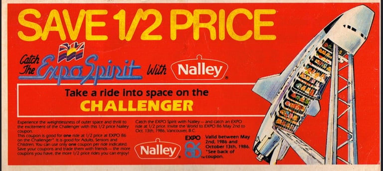 Expo 86 coupon from Nalley for the Challenger ride
