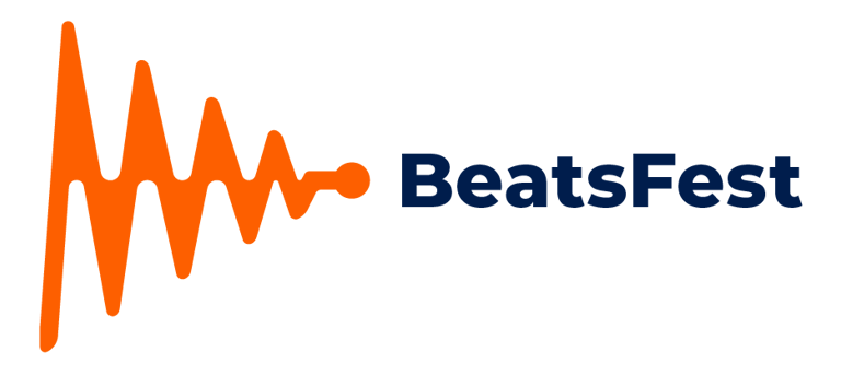 BeastFest primary horizontal logo - Orange sound wave with "BeatsFest" written on the right in navy blue text.