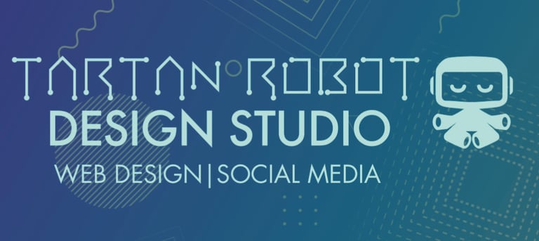 a brand logo with a little floating robot