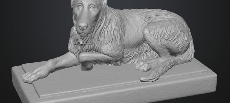 A photograph of a 3-D file created for printing of Neeva an Irish wolfhound