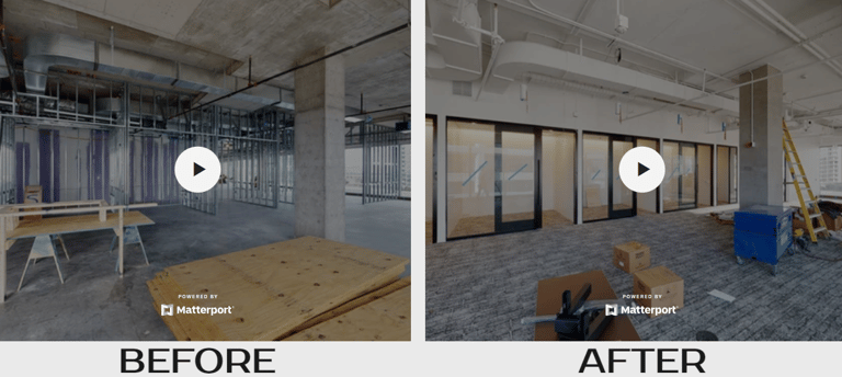 A before and after picture of the Benaco software in a construction site