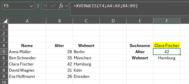 Beispiel wie XVerweis() den SVerweis() ersetzt
