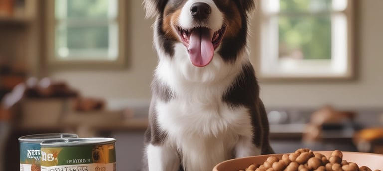 A close-up of a happy dog playing in a green park.