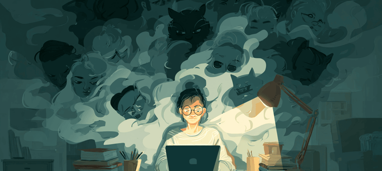 a woman sitting at a desk with a laptop computer