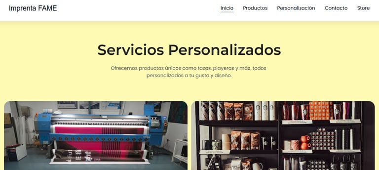 Una tienda en línea de una imprenta la cual muestra sus productos y servicios