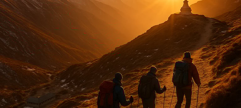 Trekkers doing an acclimatization hike above their sleeping elevation.