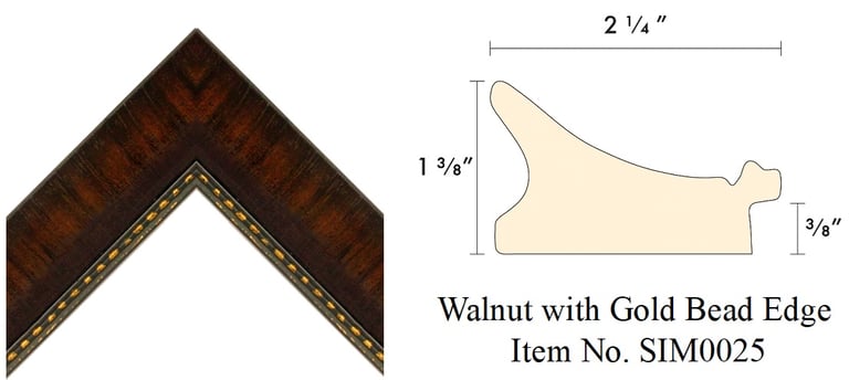 Walnut with Gold Bead Edge Picture Frame Item No. SIM0025