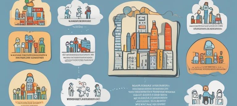 A copy of the book titled 'The 1-Page Marketing Plan' lies on a gray textured surface. The book cover is bright yellow with bold red, white, and green text. Surrounding the book are various small objects: a metallic laptop partially visible on the top left, a pair of white wireless earphones, a blue bookmark with the text 'one more page,' and other small, colorful items.