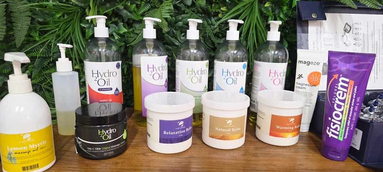 a photo of Hydo oils and creams used for massage