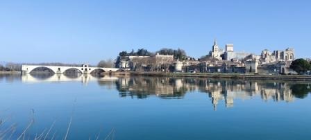 View of the Pont d'Avignon and the Palais des Papes from the Île de la Barthelasse