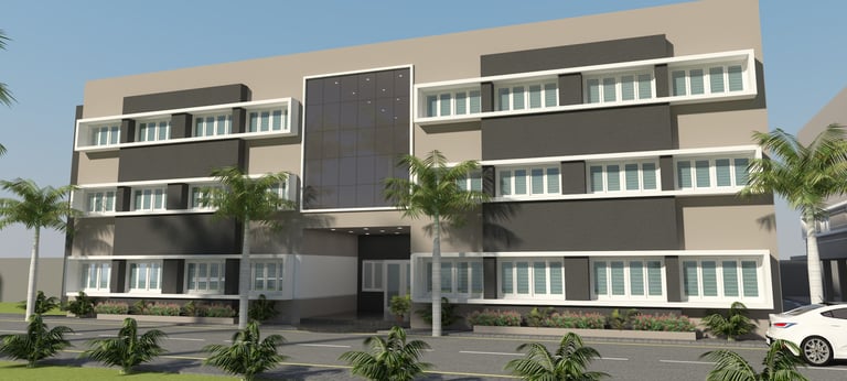 Modern commercial office building construction in Indore by Bhavans Civiltech LLP