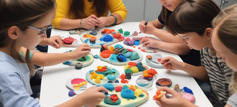 A cozy art studio setup with pencils, sketchpads, and a laptop displaying an online art course.