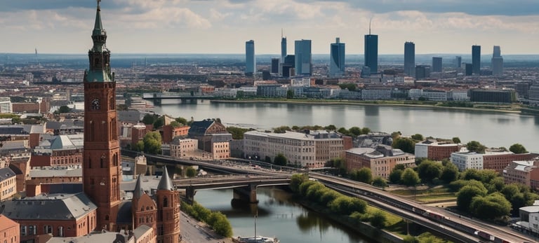 a large clock tower with a clock tower in the background in mannheim city germany