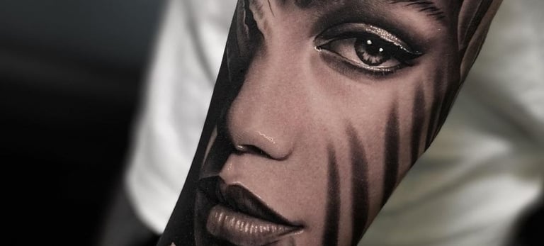 a tattoo style tattoo on the arm of a woman