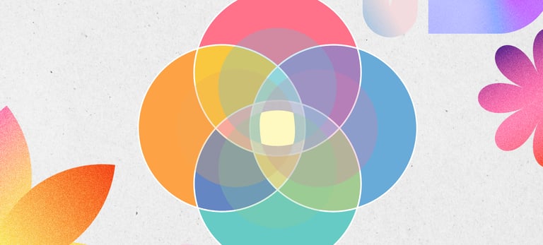 Colourful graphic with intertwined circles and petals