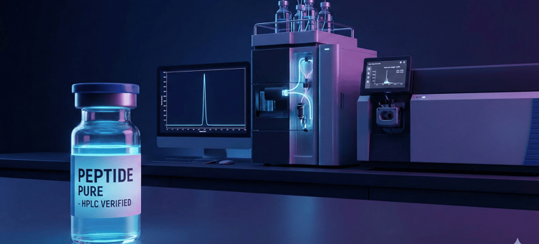 showing a bottle of quality pure peptides