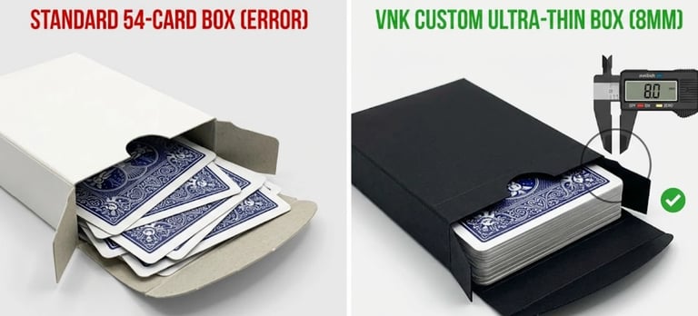 Custom depth tuck box vs standard box size for micro card games.