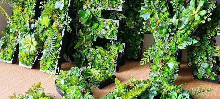 Faux succulent artificial plants as wall letters to personalise your wall at home or for your busine