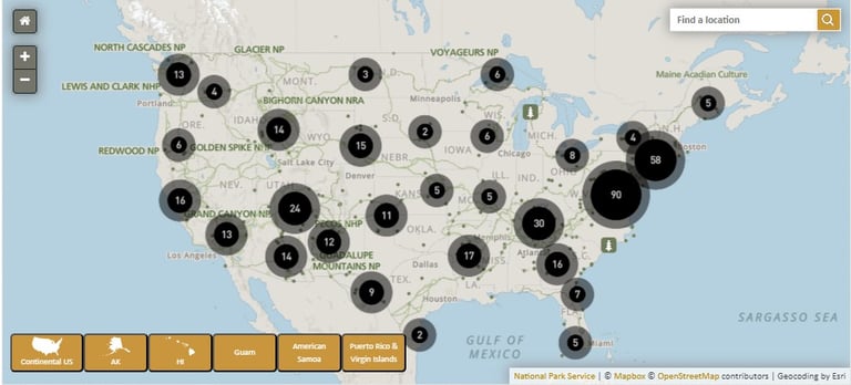 a map of the united states showing 400+ national parks