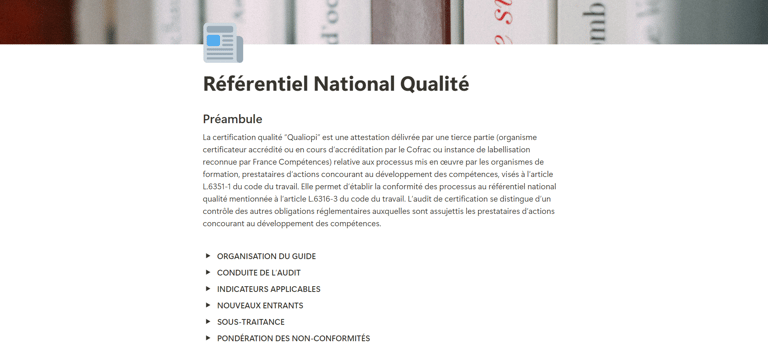 fonctionnalité template notion organisme de formation qualiopi référentiel easyadmin