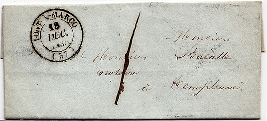 1838: Lettre en port dû de PONT A MARCQ vers TEMPLEUVE taxée à 1 décime.