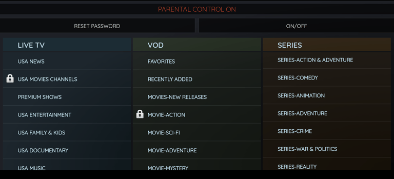 parental controll turn on