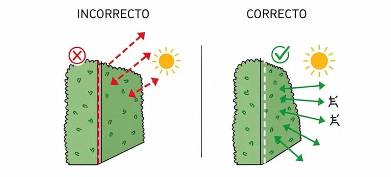 esquema de poda de seto correcta, utilizando el trapecio