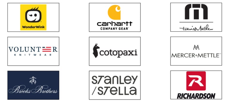 a bunch of logos that are on display in a variety of different colors. Screen print or embroidery