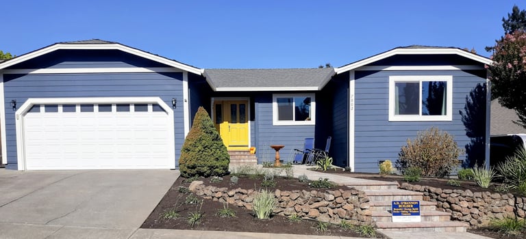 Blue house with yellow door