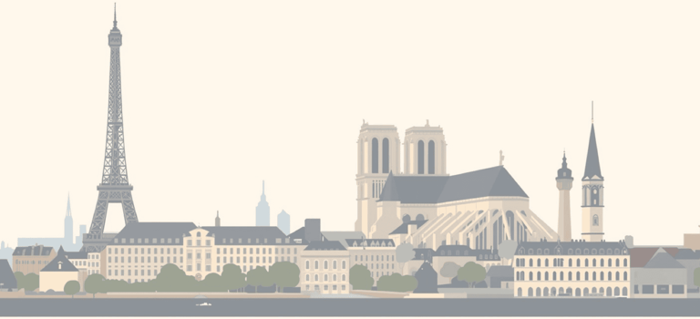 Illustration of Paris skyline featuring the Eiffel Tower and Notre Dame, used in optional upgrades s