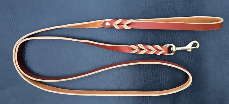 9/10oz saddle tan latigo leather dog leash, handmade, 6 ft length with solid brass hardware