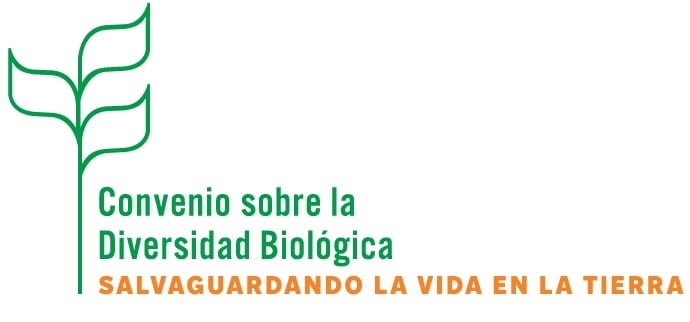Convenio sobre la Diversidad Biológica logo with green plant icon and Spanish environmental text.
