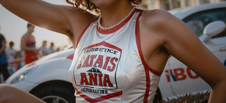 a woman in a tank top with armpit hair