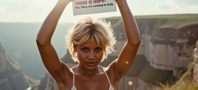 a woman holding a sign that says there's hope