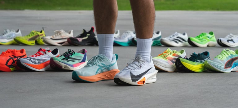 collection of carbon racing running shoes