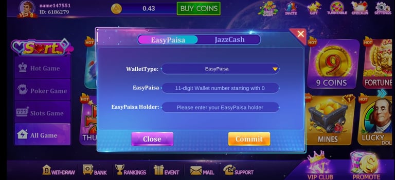 Lucky 97 Game APK withdrawal process showing easy steps to transfer money to JazzCash or EasyPaisa w