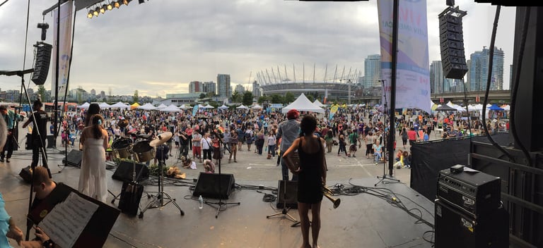 View from Peter Schroeder's piano, playing with Salsa Beat - performing at the 2015 Carnival Del Sol