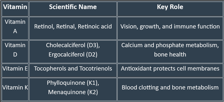 classification fat soluble vitamins