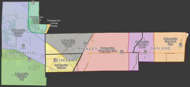 Mapa de Delegaciones Municipales en Llavallol San Jose Temperley Turdera