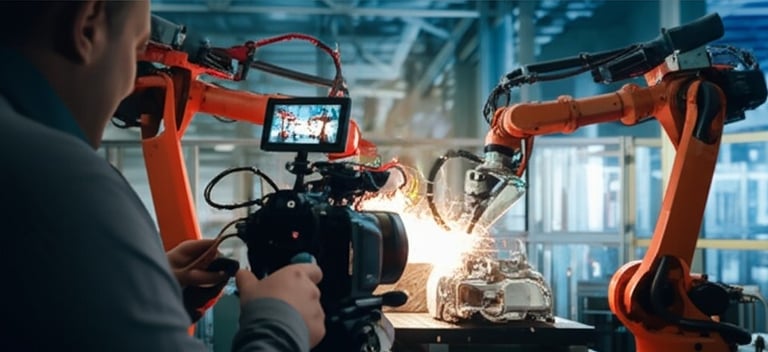 a man in a suit and a camera on a video camera
