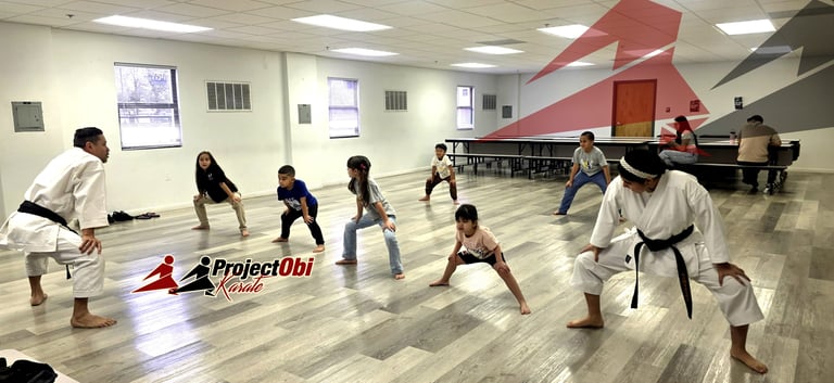 Karate training session in Project OBI Karate (POK) Orlando program