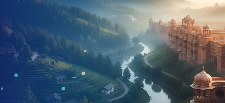 a large building with a river running through it