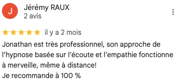 Client satisfait : accompagnement hypnose avec Jonathan Cuinat