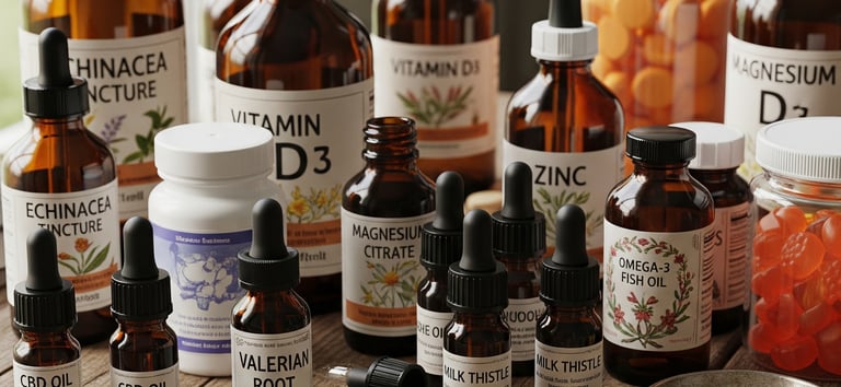 a variety of bottles of vitamins and minerals