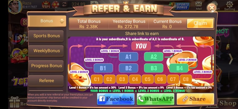 refer and  earn 3patti world