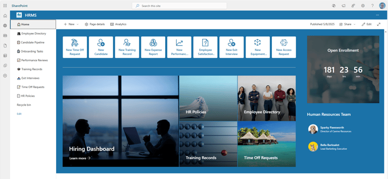 HRMS Site built on SharePoint and Office 365