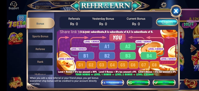 refer & earn 3patti sky