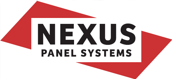 Nexus Panel Systems corporate logo featuring black sans-serif typography on a red and white geometric background.