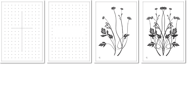 Trauerkarten-Serie mit kleinen, geordneten Kreuzen und Wiesenblumen