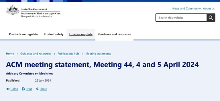 Screen shot of part of Advisory Committee on Medicines statement 2024